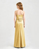 Gold Satin A-line Junior Bridesmaid Dress Back View
