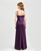 Grape Satin A-line Junior Bridesmaid Dress Back View