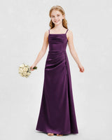 Grape Satin A-line Junior Bridesmaid Dress Front View