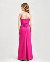 Hot Pink Satin A-line Junior Bridesmaid Dress Back View