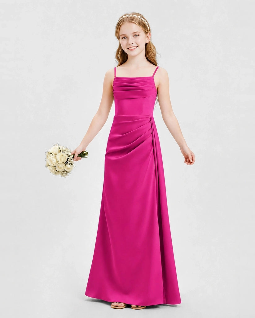 Hot Pink Satin A-line Junior Bridesmaid Dress Front View