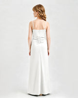 Ivory Satin A-line Junior Bridesmaid Dress Back View