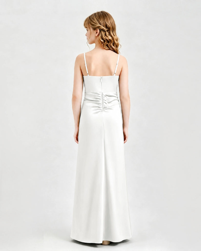 Ivory Satin A-line Junior Bridesmaid Dress Back View