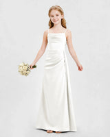 Ivory Satin A-line Junior Bridesmaid Dress Front View