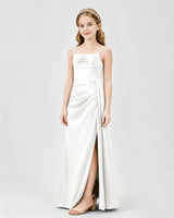 Ivory Satin A-line Junior Bridesmaid Dress Front View