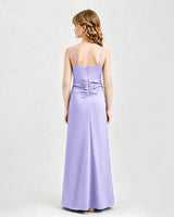 Lavender Satin A-line Junior Bridesmaid Dress Back View