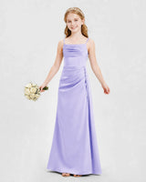 Lavender Satin A-line Junior Bridesmaid Dress Front View