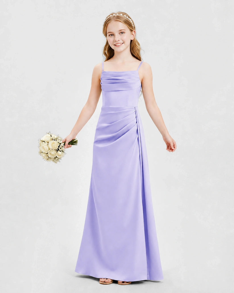 Lavender Satin A-line Junior Bridesmaid Dress Front View
