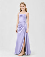 Lavender Satin A-line Junior Bridesmaid Dress Front View