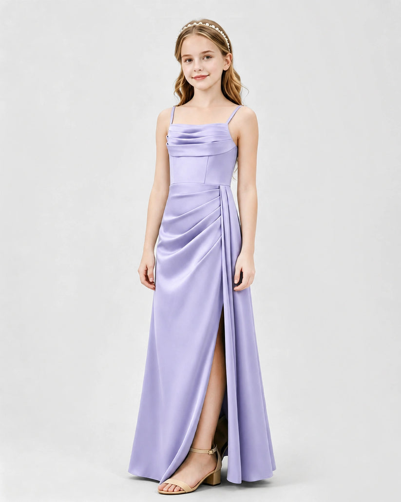 Lavender Satin A-line Junior Bridesmaid Dress Front View