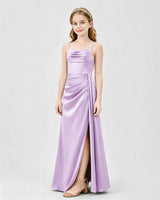Lilac Satin A-line Junior Bridesmaid Dress Front View