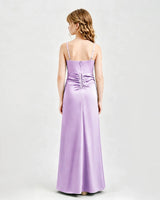 Lilac Satin A-line Junior Bridesmaid Dress Back View
