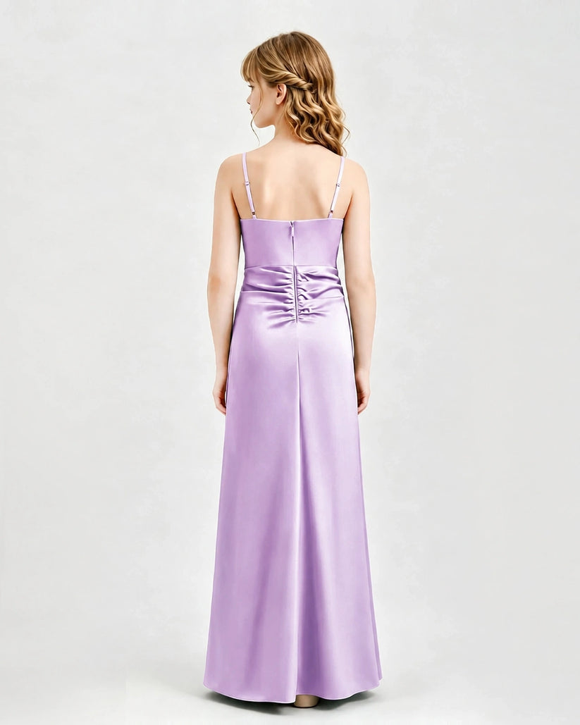 Lilac Satin A-line Junior Bridesmaid Dress Back View