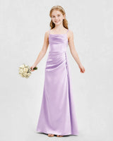Lilac Satin A-line Junior Bridesmaid Dress Front View