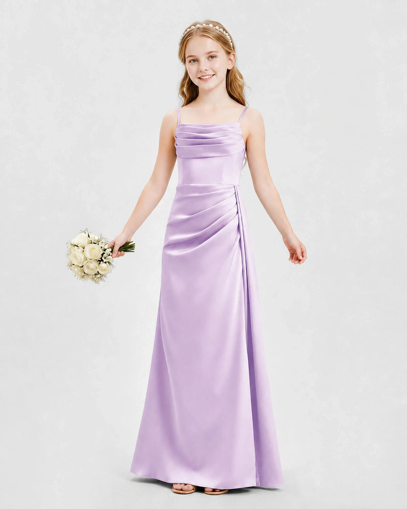 Lilac Satin A-line Junior Bridesmaid Dress Front View
