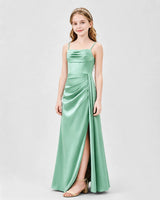 Mint Green Satin A-line Junior Bridesmaid Dress Front View