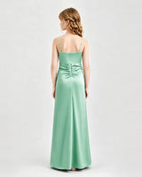 Mint Green Satin A-line Junior Bridesmaid Dress Back View