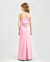 Pink Satin A-line Junior Bridesmaid Dress Back View