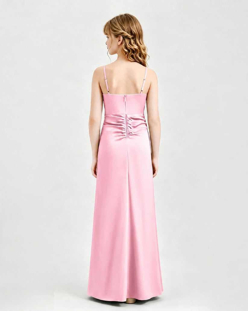 Pink Satin A-line Junior Bridesmaid Dress Back View