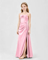 Pink Satin A-line Junior Bridesmaid Dress Front View