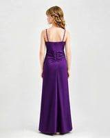 Purple Satin A-line Junior Bridesmaid Dress Back View