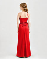 Red Satin A-line Junior Bridesmaid Dress Back View