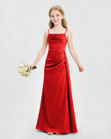 Red Satin A-line Junior Bridesmaid Dress Front View