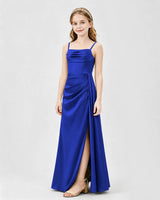 Royal Blue Satin A-line Junior Bridesmaid Dress Front View