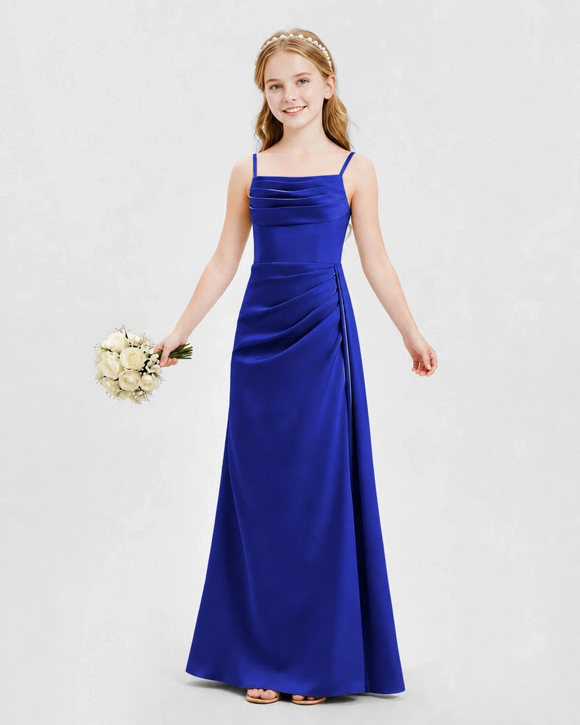 Royal Blue Satin A-line Junior Bridesmaid Dress Front View