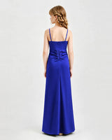 Royal Blue Satin A-line Junior Bridesmaid Dress Back View