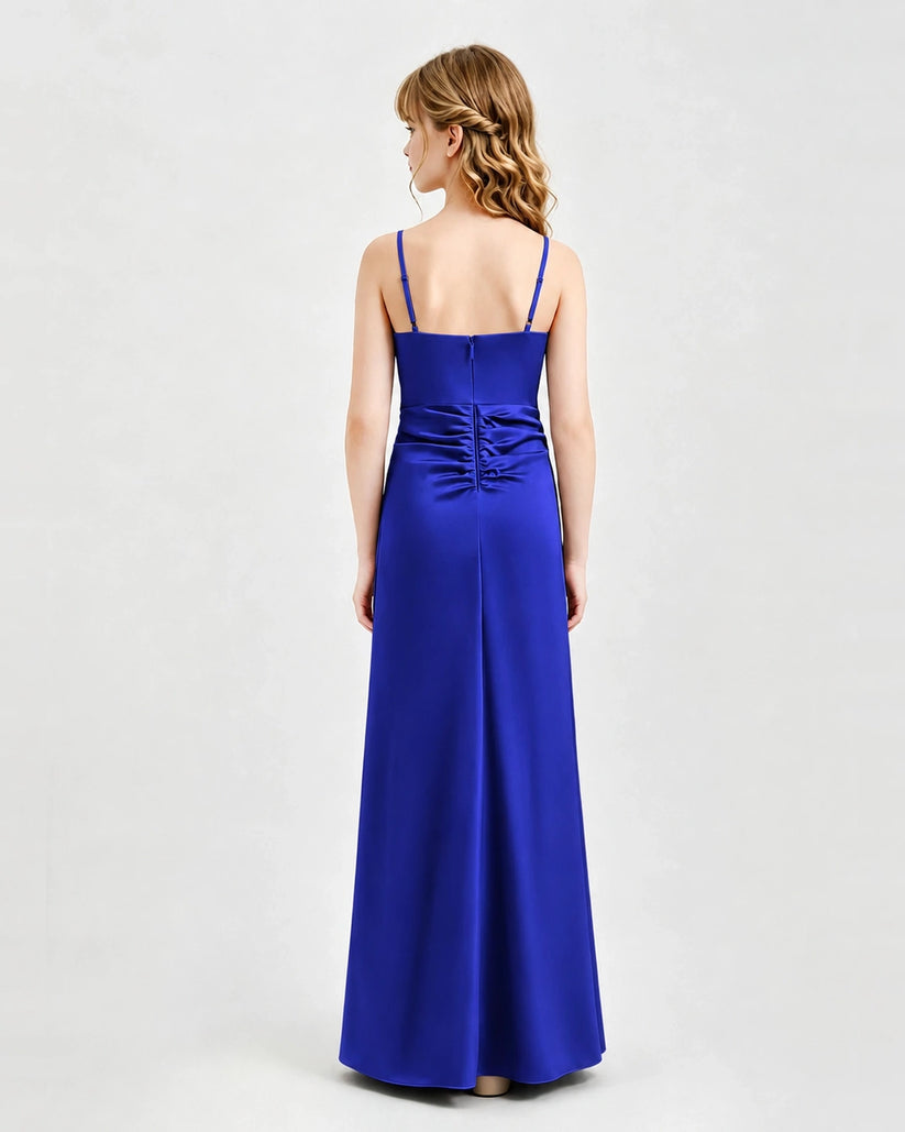 Royal Blue Satin A-line Junior Bridesmaid Dress Back View