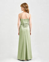 Sage Green Satin A-line Junior Bridesmaid Dress Back View