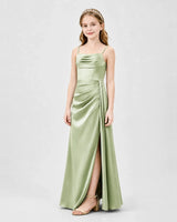 Sage Green Satin A-line Junior Bridesmaid Dress Front View