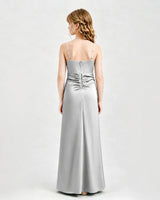 Silver Satin A-line Junior Bridesmaid Dress Back View