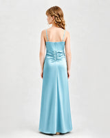Sky Blue Satin A-line Junior Bridesmaid Dress Back View