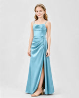 Sky Blue Satin A-line Junior Bridesmaid Dress Front View