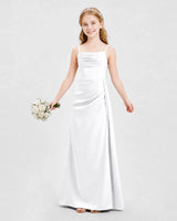 White Satin A-line Junior Bridesmaid Dress Front View