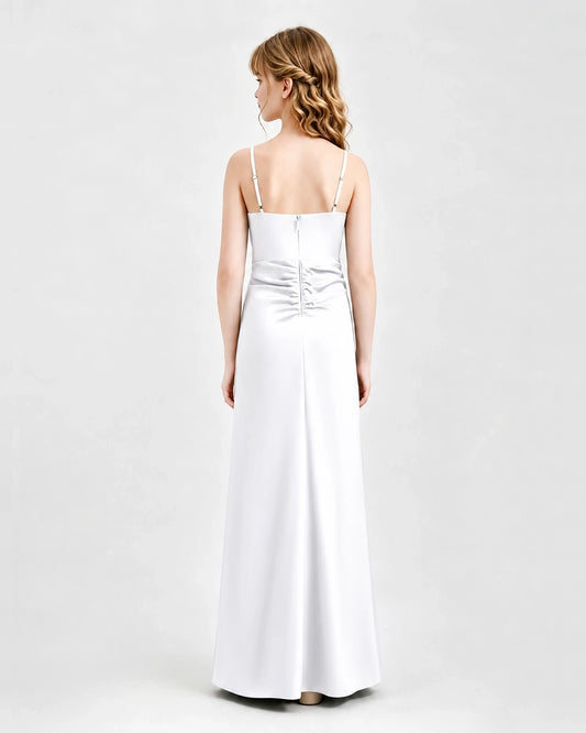 White Satin A-line Junior Bridesmaid Dress Back View