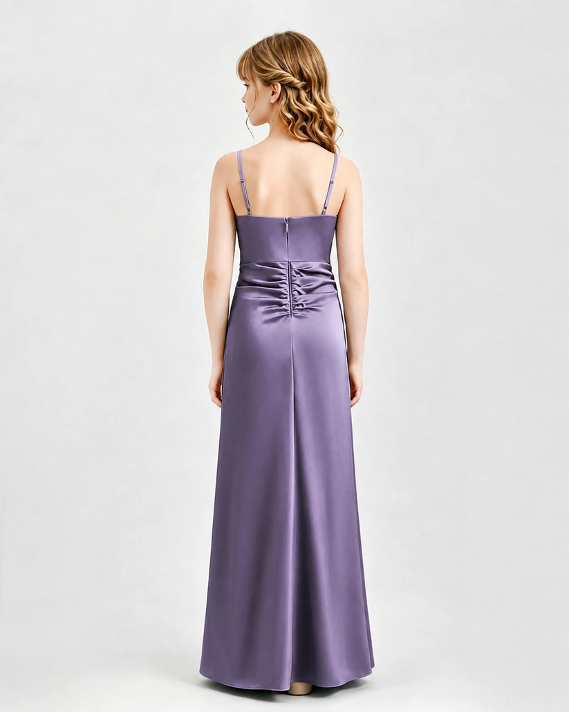 Wisteria Satin A-line Junior Bridesmaid Dress Back View