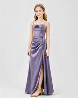 Wisteria Satin A-line Junior Bridesmaid Dress Front View