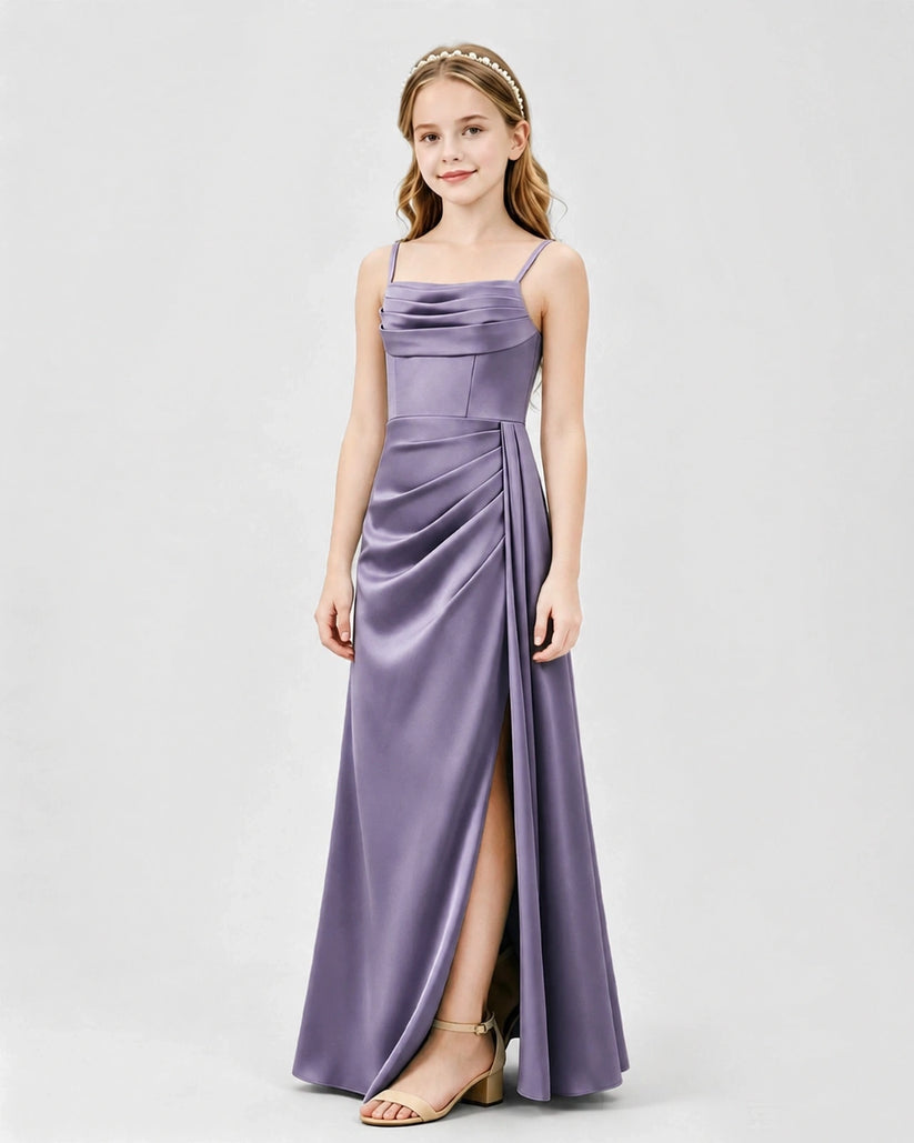 Wisteria Satin A-line Junior Bridesmaid Dress Front View