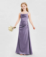 Wisteria Satin A-line Junior Bridesmaid Dress Front View