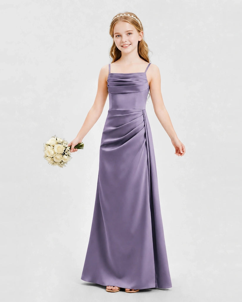 Wisteria Satin A-line Junior Bridesmaid Dress Front View