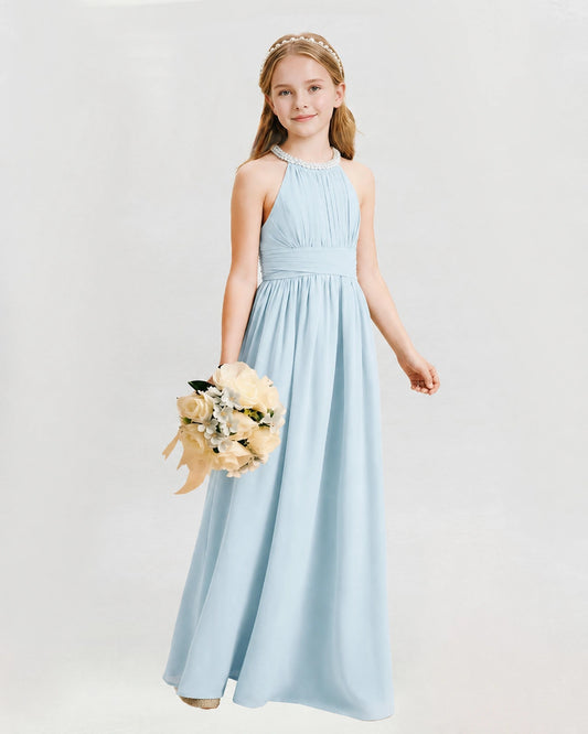 Baby Blue Chiffon A-line Junior Bridesmaid Dress Front View
