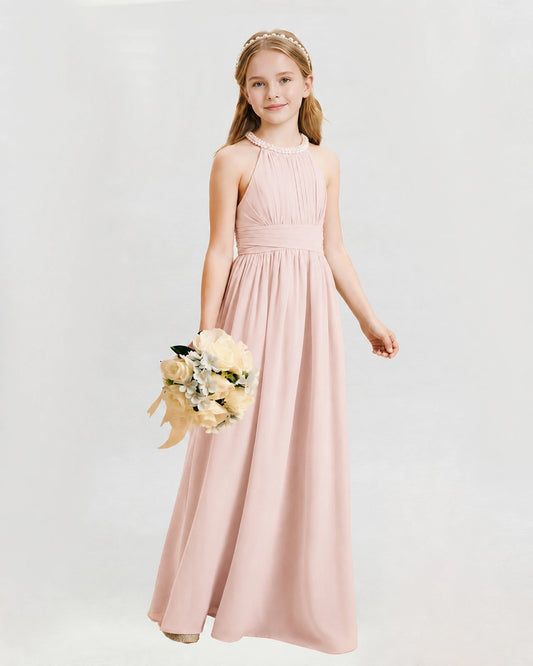Blush Pink Chiffon A-line Junior Bridesmaid Dress Front View