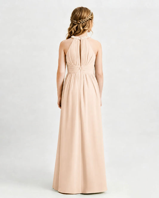 Peach Chiffon A-line Junior Bridesmaid Dress Back View