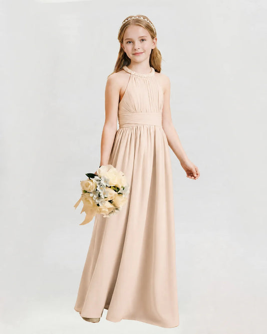 Peach Chiffon A-line Junior Bridesmaid Dress Front View