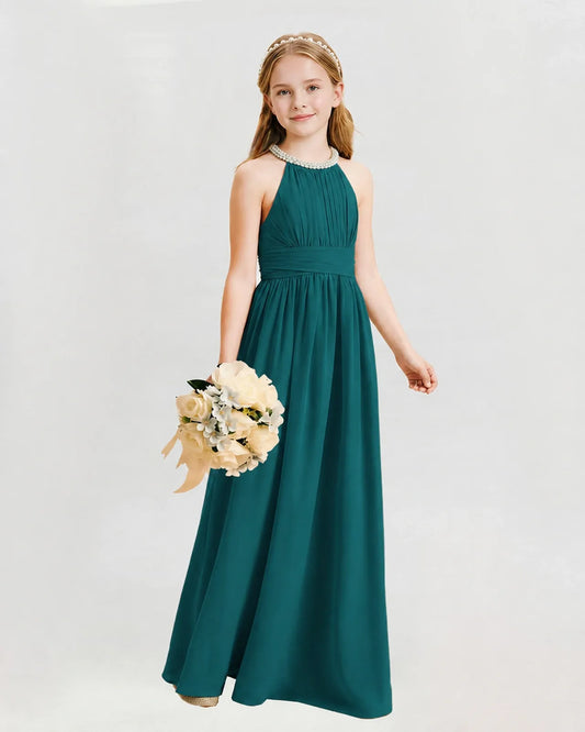 Peacock Chiffon A-line Junior Bridesmaid Dress Front View