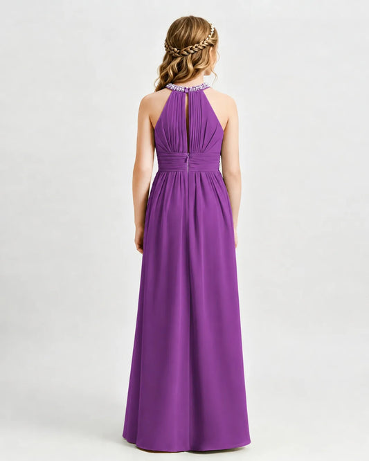 Purple Chiffon A-line Junior Bridesmaid Dress Back View