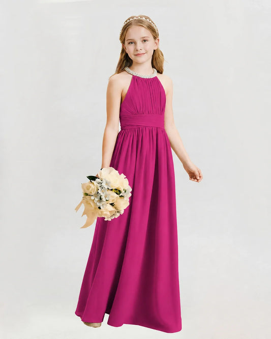 Hot Pink Chiffon A-line Junior Bridesmaid Dress Front View